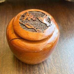Vintage Hand Carved Trinket Box California redwood the wooden nickel hummingbird
